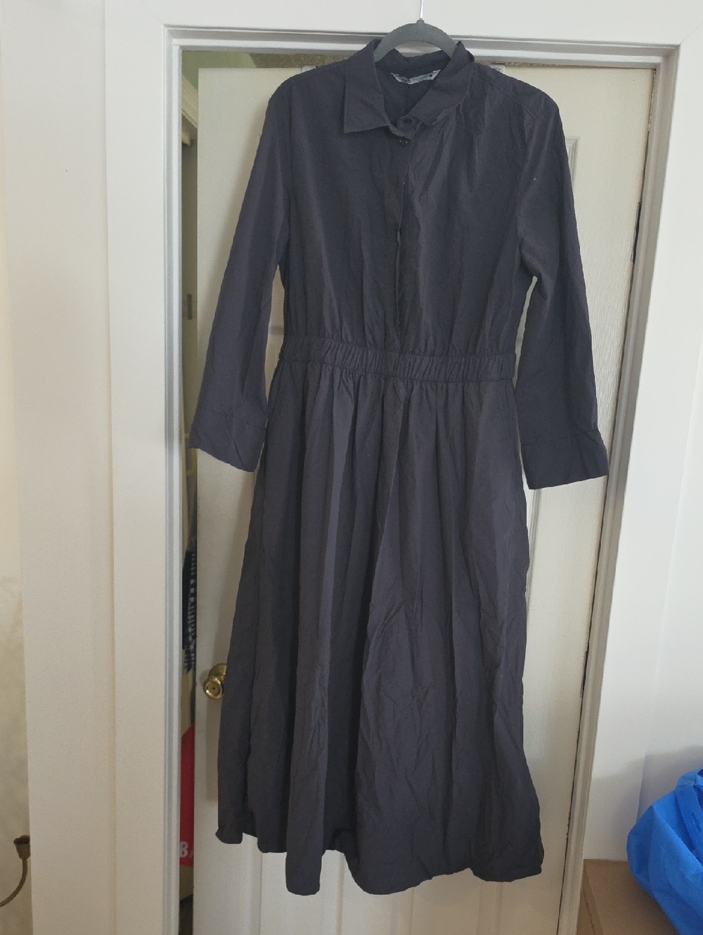 Zara Black Long-Sleeve Midi Shirt Dress